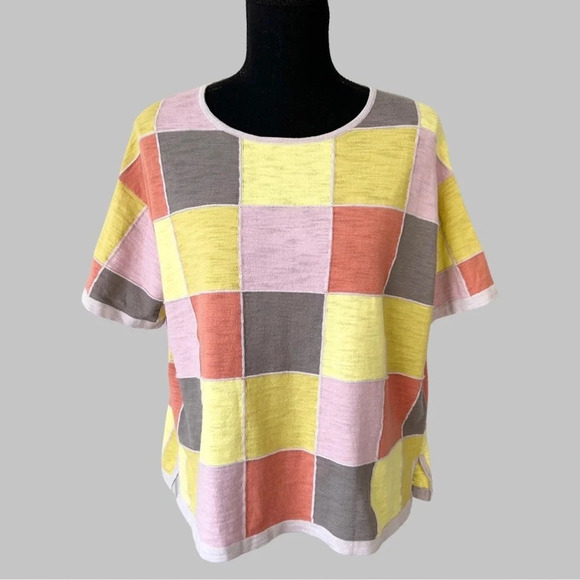 Mansted Ice-tea Lemon Checked Short  Sleeve Top - Picture 1 of 13